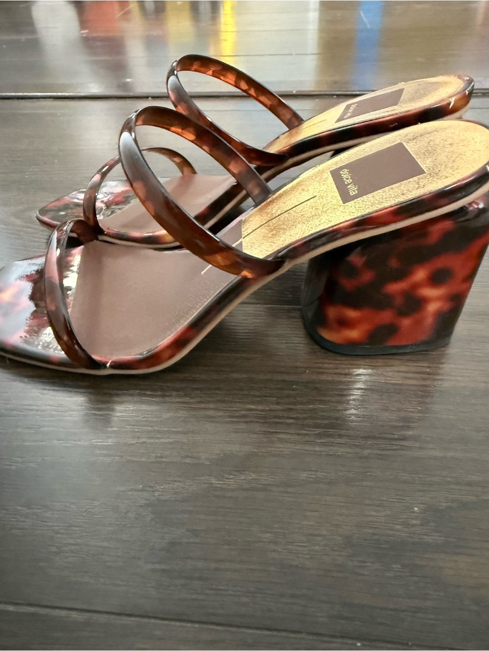 Dolce Vita Tortoiseshell Square-Toe Slide Heels in Brown and Black - Picture 4 of 4